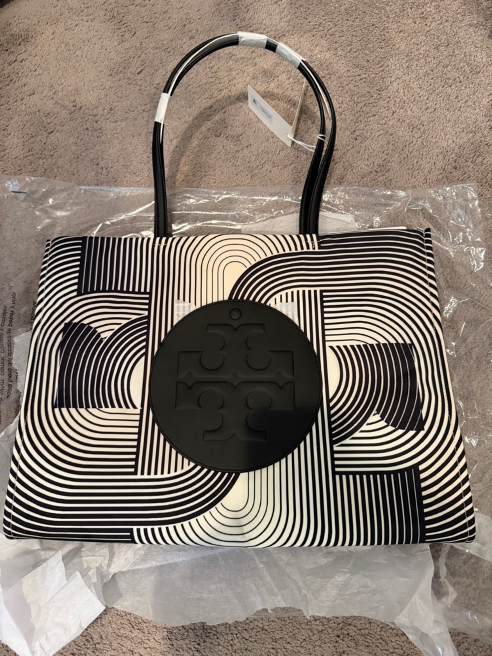 Brand New Tory Burch Ella Black/White Printed Tote